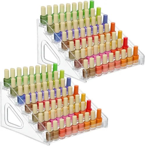 Paquete de 2 organizadores de esmalte de uñas acrílico, 84 botellas de 7 capas, estante de exhibición de acrílico transparente, organizador de