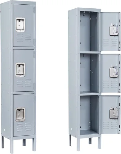 Letaya Armario de almacenamiento de metal, 3 puertas Armarios de gabinete de acero con cerradura 66 '' X 12 "x 12" para