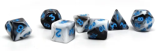 Miniatura 20 de Mini colección de dados poliédricos de 0.394 pulgadas - Incluye un D20, D12, D10, D8, D6, D4 y D00 (Aqua Shine)