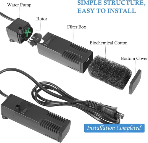 Miniatura 7 de FEDOUR Filtro interno sumergible para acuario, filtro con bomba de agua para peceras de hasta 35 galones (para 3-20 galones)