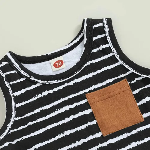 Miniatura 4 de Conjunto de ropa de 2 piezas con bolsillo a rayas y cordón enrollado para bebé niño