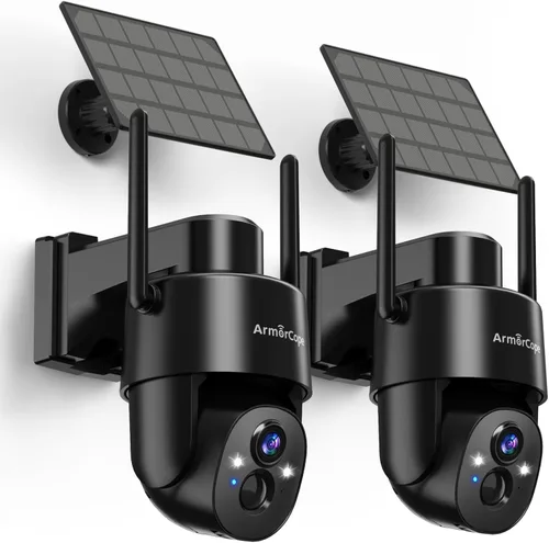 Miniatura 12 de Cámaras de seguridad solar Armorcope inalámbricas para exteriores, vista de 360°, alimentadas por batería con foco, visión nocturna a color, WiFi 2K