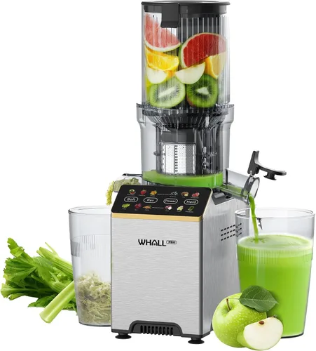 Exprimidor de masticación lenta, exprimidor de presión en frío con control táctil con canal de alimentación ancho, exprimidor fácil de limpiar para
