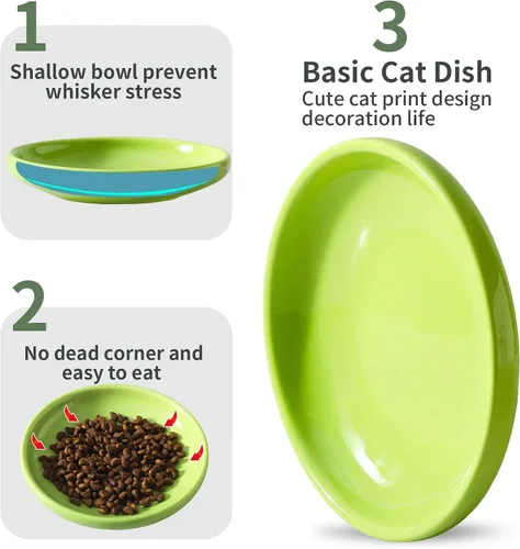 Miniatura 3 de 3 cuencos de cerámica para gatos, tazón de comida para mascotas de 5.5 pulgadas, platos para comida y agua, plato para perros pequeños (verde)