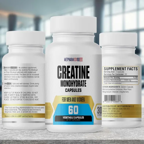 Miniatura 2 de Cápsulas de monohidrato de creatina, 1000 mg, 60 cápsulas vegetales, 30 porciones, para hombres y mujeres