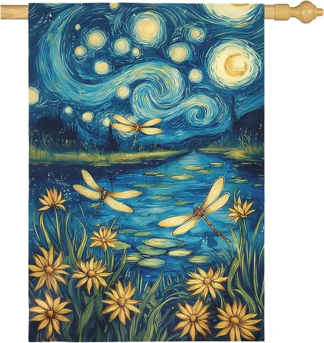 Miniatura 49 de Bandera de jardín de Halloween, bandera de jardín de calabaza Van Gogh, banderas de jardín, artes, cielo nocturno estrellado, luna, bandera