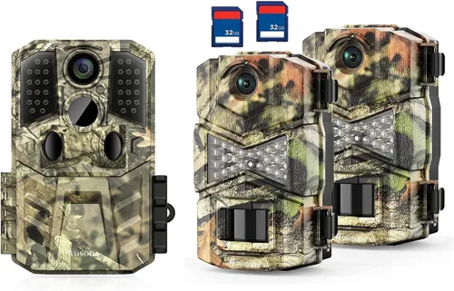 WOSODA Cámara de rastro de 36 MP 1920P + 30 MP 1080P, paquete de 2 cámaras de juego con visión nocturna activada por movimiento de 0.2 s, tiempo de