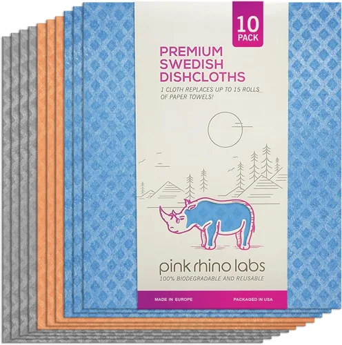 Miniatura 12 de Paños de cocina suecos – Toallas de cocina reutilizables ecológicas – Paquete de 10 paños de limpieza para platos, encimeras y superficies – Surtido