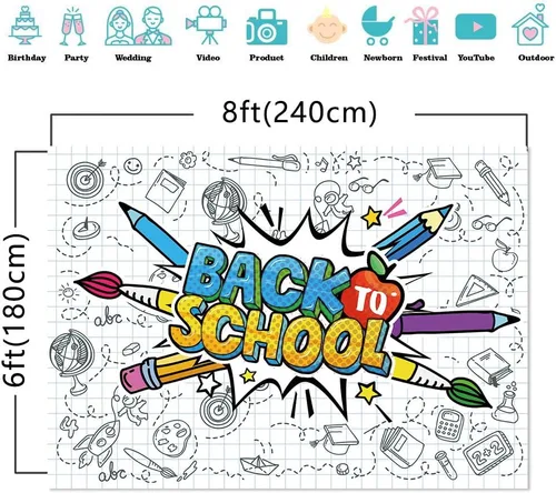 Miniatura 5 de Telón de fondo de dibujos animados de 7 x 5 pies para decoración de aula, primer día de escuela, telón de fondo de fotografía, suministros de fiesta