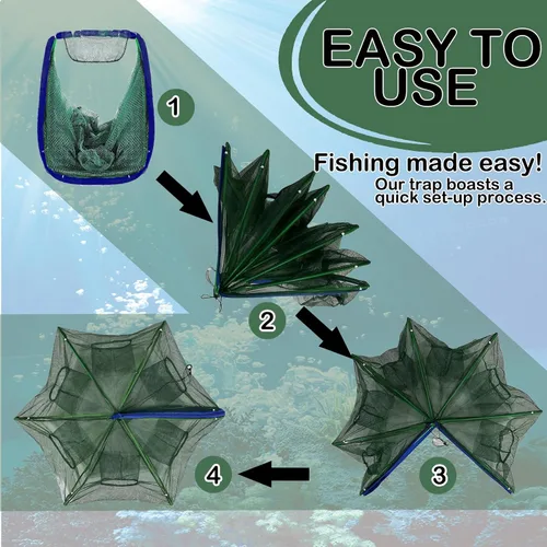 Miniatura 5 de Red de Pesca Plegable para Carnada y Pececillos - Red de Pesca Duradera para Pececillos, Cangrejos, Cangrejos de Río y Camarones - Diseñada