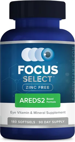 Focus Vitamins | Fórmula libre de zinc Focus Select | 180 cápsulas de gel blando | Fórmula basada en AREDS2 | Vitamina y suplemento para ojos |
