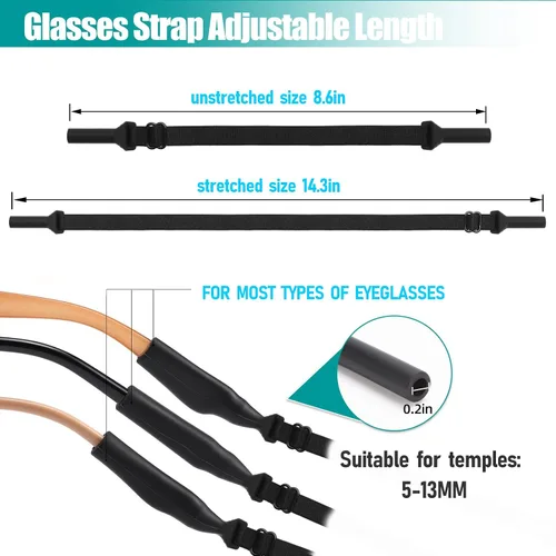 Miniatura 2 de 4 correas de soporte para gafas, tela elástica sin cola para gafas, cordón para el cuello, ajustable para lentes de sol deportivos y soporte