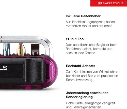 Miniatura 3 de PB Swiss Tools Bike Multitool PB 470 100% fabricado en Suiza, herramienta de bolsillo con brocas, llave Allen, adaptador de acero, palanca