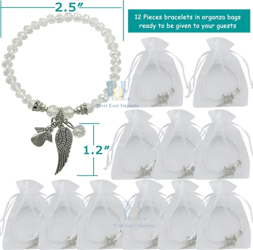 Miniatura 2 de Bautismo Party Favor (12PCS) Pulsera de ángel de cristal para bautizo Recuerdos para bautizo con bolsa de regalo de organza