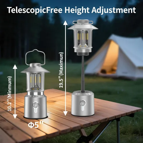 Miniatura 3 de Linterna LED retro clásica para campamento, linterna vintage recargable sin atenuación continua, 3 modos de luz (2000 K-6500 K), banco de energía