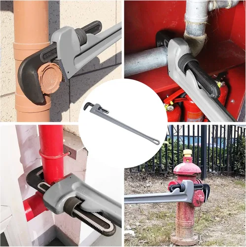 Miniatura 6 de Llave de tubo de aluminio de 48 pulgadas, capacidad de mordaza ajustable de 8"/200mm, llave de fontanería de mango recto resistente, herramienta