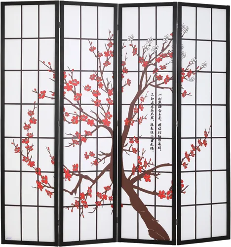Ruesleag Divisor de habitación de 6 pies, 4 paneles, pantalla de privacidad plegable, pantalla de privacidad oriental Shoji de madera, divisor de