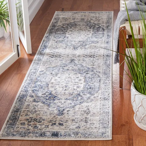 SAFAVIEH Oregon Collection - Alfombra de pasillo, 2 pies 2 pulgadas x 6 pies, beige y gris, diseño oriental envejecido, no desprende pelusa y de