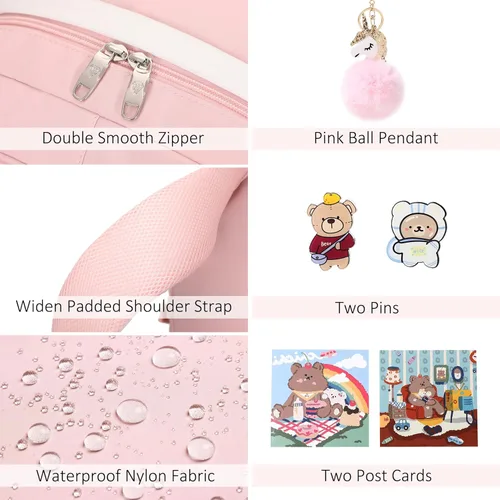 Miniatura 5 de Mochila para niñas con accesorios, mochila para laptop y libros de 16 pulgadas, bolsa escolar kawaii, mochila para universidad, viaje y día a día