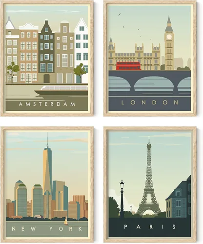Miniatura 13 de HAUS AND HUES Pósteres de viaje vintage de ciudad, juego de 4 pósteres de viaje de Londres, impresión de Nueva York, póster de pared de París y Sin