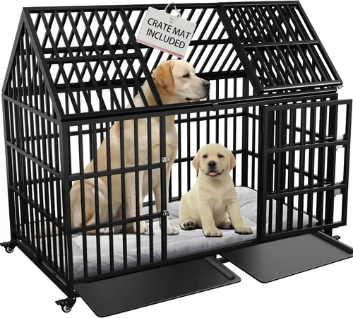 Miniatura 8 de Jaula resistente para perros de 64 pulgadas, indestructible, a prueba de fugas, para perros de ansiedad alta, extra XL, de gran tamaño, para razas