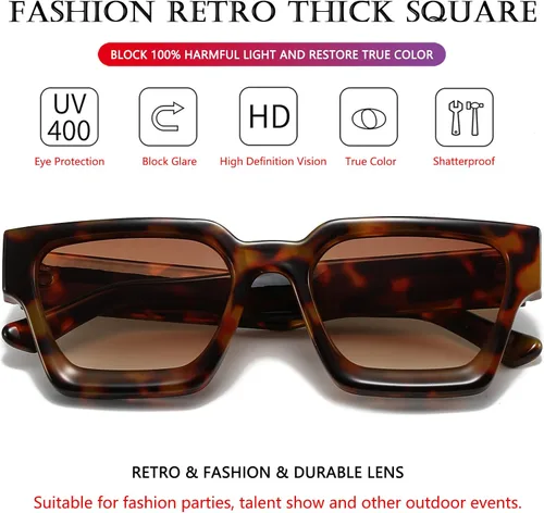 Miniatura 180 de AIEYEZO Gafas de sol cuadradas para mujeres y hombres, gafas de sol cuadradas con montura gruesa, estilo de diseñador simple