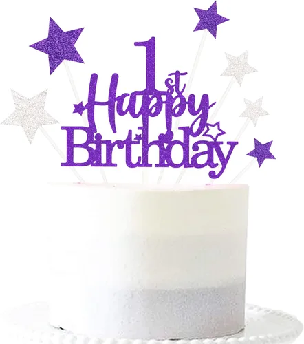 Miniatura 17 de Decoración brillante para tarta de primer cumpleaños feliz con estrella, adornos personalizados para tarta de 1 cumpleaños, decoraciones de fiesta