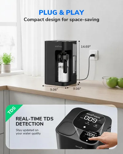 Miniatura 3 de Ecoviva Mate 3 - Filtro de agua de ósmosis inversa para encimera, sin instalación, jarra portátil de llenado automático, 3:1 de puro para drenar