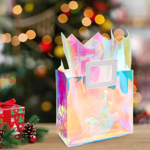 Miniatura 7 de Bolsa de regalo holográfica pequeña de 8.3 pulgadas con papel de seda, reutilizable, bolsa de regalo de cumpleaños para niñas y mujeres, S