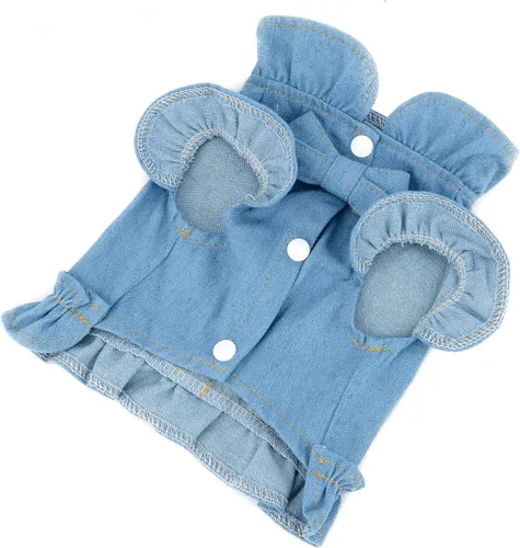 Miniatura 4 de Arnés para perro pequeño, vestido para niña, chaleco para mascotas, camisa de mezclilla para cachorro, gato, traje de verano con volantes, azul claro