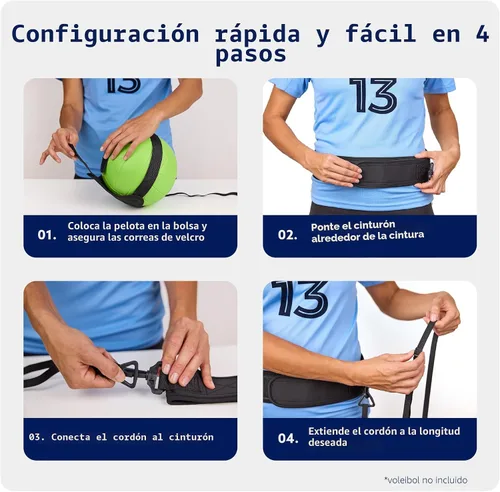 Miniatura 9 de Ayuda para equipo de entrenamiento de voleibol MOTOMY™ ‘VolleyPal’ – Entrenador de rebote en solitario para saque, pico, colocación y pase; Equipo