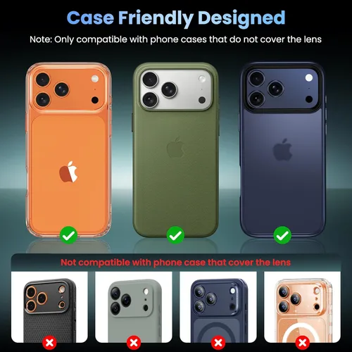 Miniatura 4 de Uyiton Compatible con iPhone 17 Pro Protector de Lente de Cámara - [No Fácil de Romper][Fuerte Adsorción][Compatible con Fundas] Cubierta de Titanio