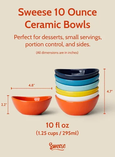 Miniatura 2 de Sweese, juego de 6 cuencos pequeños de porcelana de 10 onzas - Tazones de cerámica versátiles para cereal, fruta, postre, helado, refrigerio y yogur