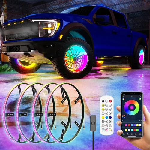 Miniatura 13 de Luces de rueda SUNPIE para camiones, luces de anillo de rueda de color de ensueño para coches con amplio ángulo para SUV con llanta de 17 pulgadas