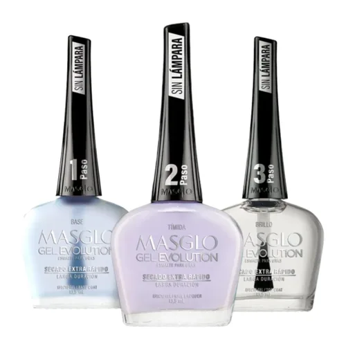 Miniatura 6 de MASGLO GEL EVOLUTION - Esmalte de uñas efecto gel, sin lámpara UV/Led, duración de hasta 12 días, 3 unidades, base, color esmalte, brillo, 0.5 onzas