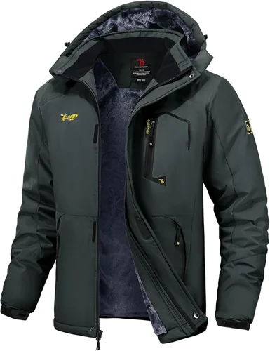 Miniatura 11 de TBMPOY Chaquetas de esquí para hombre, impermeables, para nieve, forro polar grueso, con capucha, para clima frío, cálido, trabajo en hielo al aire