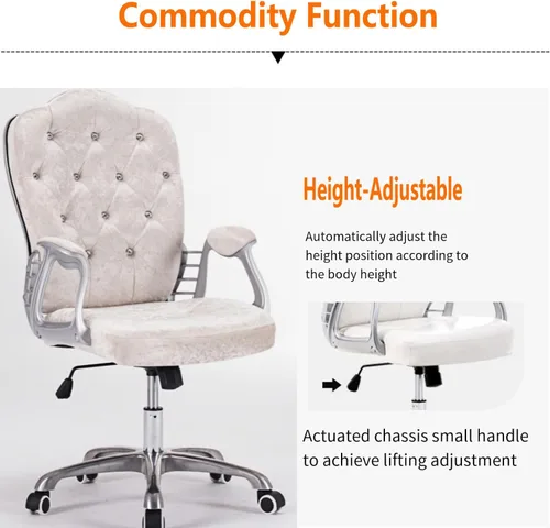 Miniatura 5 de Silla de oficina en casa, silla giratoria ergonómica para computadora con soporte lumbar, reposabrazos ejecutiva, con reposabrazos fijos, altura Oro