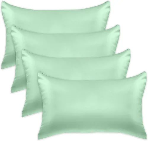 Miniatura 46 de Elegant Comfort Juego de 4 fundas de almohada de satén de viscosa refrescante con cierre de cremallera oculto, suave como la seda para el cuidado
