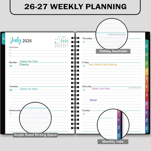 Miniatura 4 de Agenda académica 2026-2027, julio 2026 a junio 2027, agenda semanal y mensual 2026-2027, planificador calendario, 6.4 x 8.5 pulgadas con cubierta