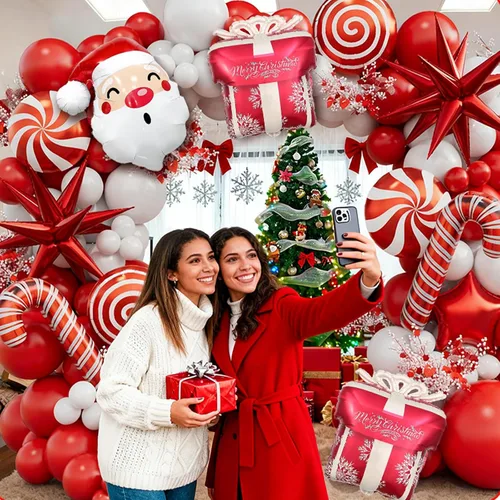 Miniatura 8 de Kit de guirnalda de globos de Navidad en forma de arco con globos rojos y blancos, caramelo, bastón, estrella, estrella de explosión, caja