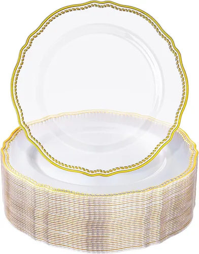 Miniatura 22 de Hioasis 100 piezas Platos de plástico blancos - Platos de cena desechables blancos de 10.25 pulgadas, Platos de cena de plástico, elegantes