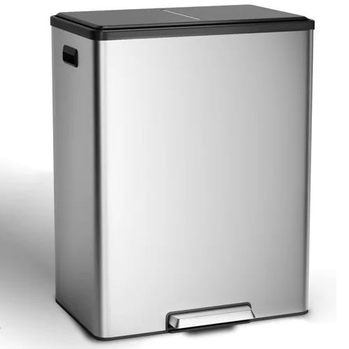 Miniatura 12 de GAOMON Cubo de basura doble de cocina y cubo de reciclaje, 2 x 4 galones, cubo de basura de acero inoxidable, 30 litros, contenedor