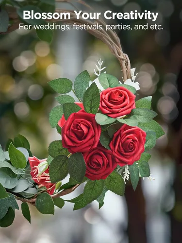 Miniatura 5 de InnoGear - Flores artificiales, 50 piezas de rosas falsas de espuma roja oscura a granel con tallos para decoración, celebraciones, ramos de boda