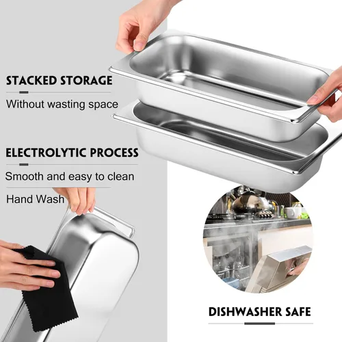 Miniatura 4 de Thenshop Paquete de 10 bandejas de acero inoxidable para calentar alimentos, sartenes de hotel para catering, bufé, restaurante, sartén de metal
