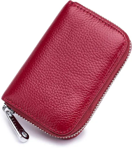 Miniatura 2 de Tarjetero RFID de cuero genuino para tarjetas de crédito con cremallera, Moderno