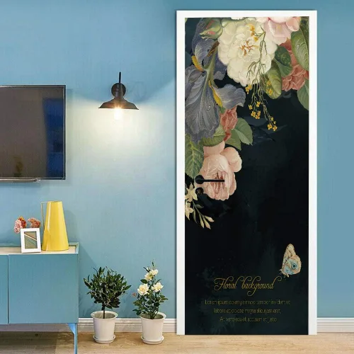 Miniatura 19 de Calcomanías 3D para puerta, murales para despegar y pegar, diseño de flores, papel tapiz para puerta, calcomanías autoadhesivas extraíbles de PVC