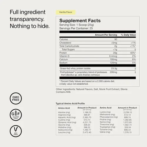 Miniatura 9 de Momentous Essential Proteína de suero de vacas alimentadas a pasto en polvo - 20 g de proteína aislada de suero - Certificada NSF