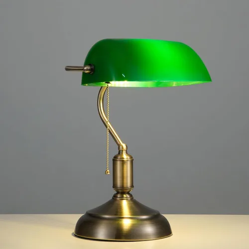 Bankers - Lámpara de escritorio verde con interruptor de cadena de tracción, 3 colores de iluminación, luz de escritorio de banquero de mediados de