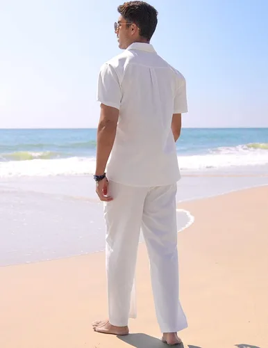 Miniatura 4 de COOFANDY Men's Linen Set Beach 2 Pieces Casual Outfits Button Up Shirts Drawstring Pants
