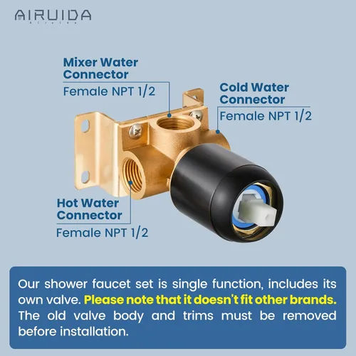 Miniatura 2 de Airuida Juego de grifo de ducha para baño, sistema de ducha de lluvia de 8 pulgadas, cabezal de ducha cuadrado de una sola función, 1 mango
